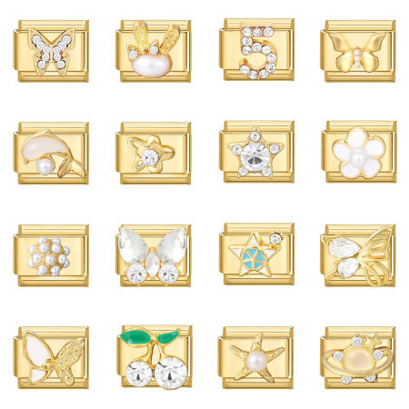 Bild von 1 Stück 304 Edelstahl Charm-Armband mit italienischen Gliedern zur Herstellung von DIY-Schmuck Großhandel Vergoldet Rechteck Schmetterling 10mm x 9mm