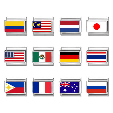 Imagen de 1 Unidad 304 Acero Inoxidable Charm Pulsera de Eslabones Italianos para Hacer Joyas DIY Al Por Mayor Tono de Plata Rectángulo Bandera Nacional 10mm x 9mm