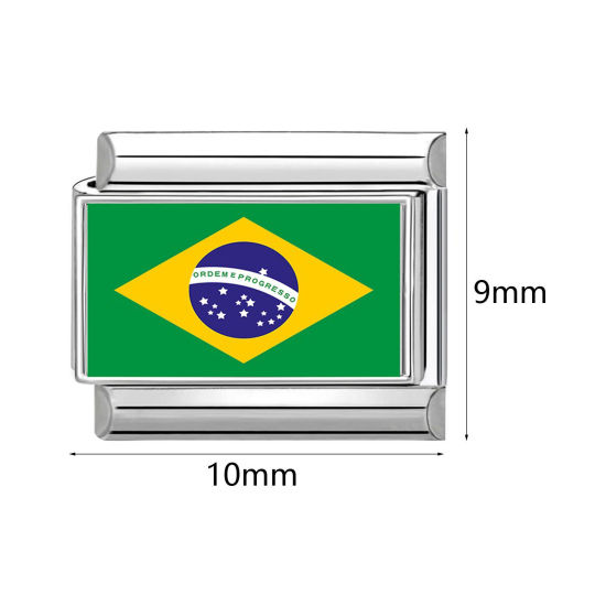 Imagen de 1 Unidad 304 Acero Inoxidable Charm Pulsera de Eslabones Italianos para Hacer Joyas DIY Al Por Mayor Tono de Plata Rectángulo Bandera Nacional 10mm x 9mm