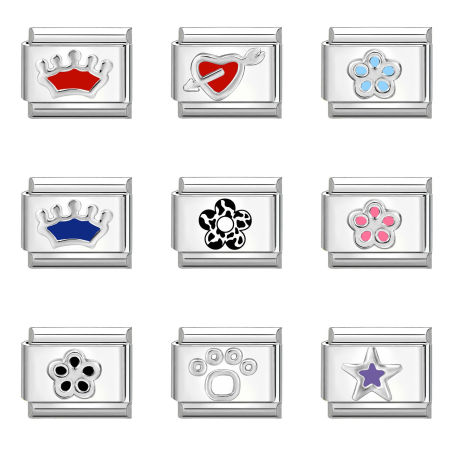 Bild von 1 Stück 304 Edelstahl Charm-Armband mit italienischen Gliedern zur Herstellung von DIY-Schmuck Großhandel Silberfarbe Emaille Rechteck 10mm x 9mm