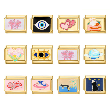 Image de 1 Pièce Bracelet à Maillons Breloques Italiens Accessories de Fabrication de Bracelets Bijoux DIY En Gros en 304 Acier Inoxydable Rectangle Chats 10mm x 9mm