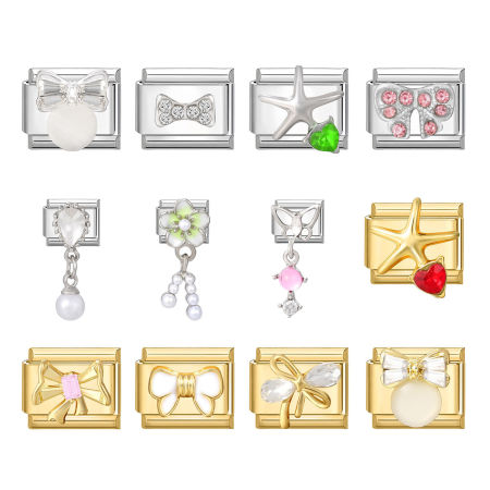 Image de 1 Pièce Bracelet à Maillons Breloques Italiens Accessories de Fabrication de Bracelets Bijoux DIY En Gros en 304 Acier Inoxydable Rectangle Nœuds Papillons 10mm x 9mm
