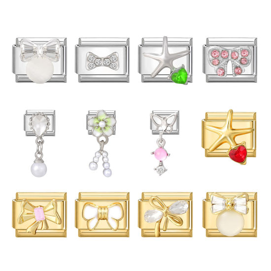 Immagine di 1 Pz 304 Acciaio Inossidabile Bracciale con Charm Italiano a Maglie, Creazione di Gioielli Fai-da-te All'Ingrosso Rettangolo Cravatta a Farfalla 10mm x 9mm