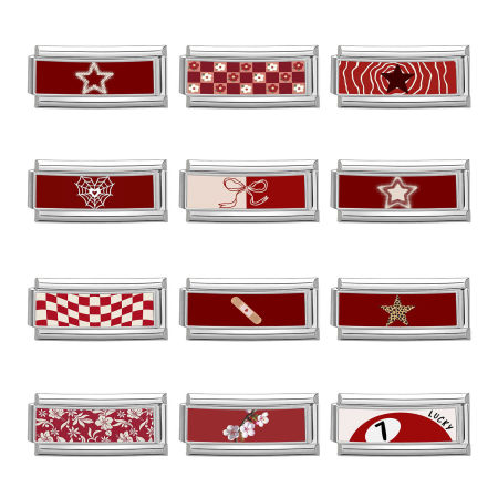 Immagine di 1 Pz 304 Acciaio Inossidabile Bracciale con Charm Italiano a Maglie, Creazione di Gioielli Fai-da-te All'Ingrosso Tono Argento Rosso Rettangolo 20mm x 9mm
