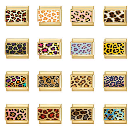 Bild von 304 Edelstahl Charm-Armband mit italienischen Gliedern zur Herstellung von DIY-Schmuck Großhandel Vergoldet Rechteck Leopard 10mm x 9mm