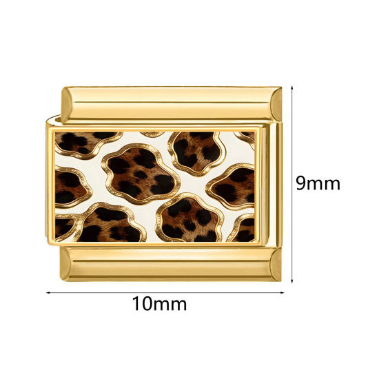 Bild von 304 Edelstahl Charm-Armband mit italienischen Gliedern zur Herstellung von DIY-Schmuck Großhandel Vergoldet Rechteck Leopard 10mm x 9mm