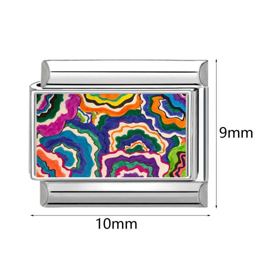 Image de 1 Pièce Bracelet à Maillons Breloques Italiens Accessories de Fabrication de Bracelets Bijoux DIY En Gros en 304 Acier Inoxydable Argent Mat Multicolore Rectangle Paysages Naturels 10mm x 9mm