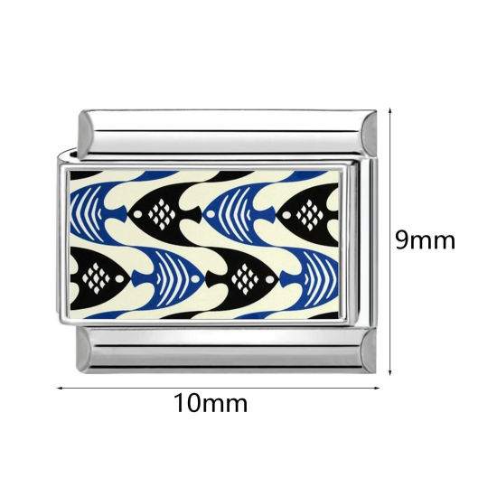 Bild von 304 Edelstahl Charm-Armband mit italienischen Gliedern zur Herstellung von DIY-Schmuck Großhandel Silberfarbe Rechteck 10mm x 9mm