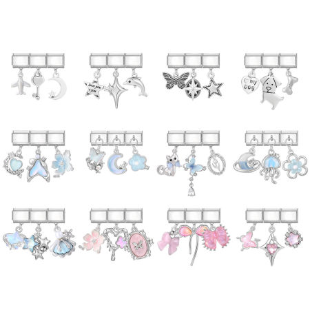 Picture of 304 Stainless Steel Italian Charm Links For DIY Bracelet Jewelry Making Wholesale Multicolor Butterfly Animal Flower 10mm x 9mm