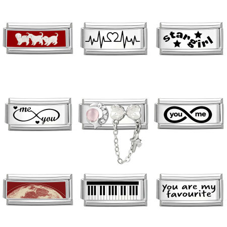 Picture of 304 Stainless Steel Stylish Italian Charm Links For DIY Bracelet Jewelry Making Wholesale Silver Tone Rectangle 20mm x 9mm