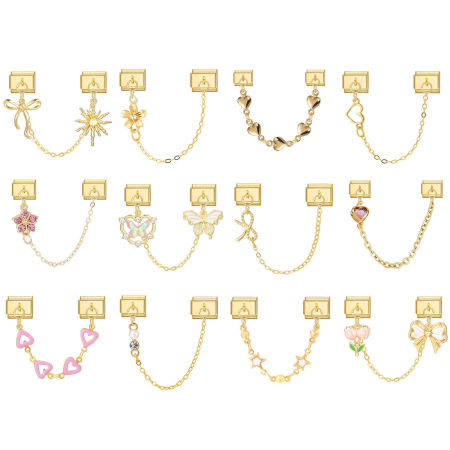 Picture of 304 Stainless Steel Stylish Italian Charm Links For DIY Bracelet Jewelry Making Wholesale Gold Plated Rectangle Heart 10mm x 9mm