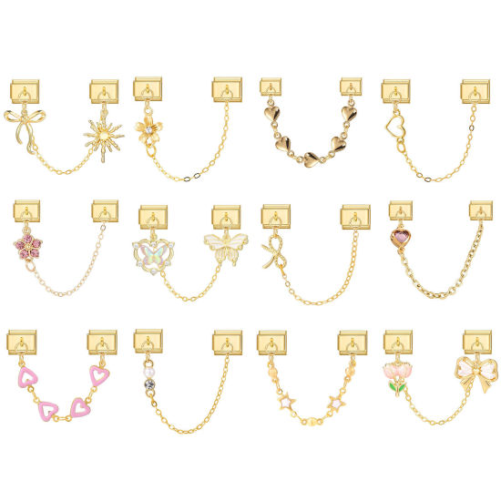 Image de 1 Lot Bracelet à Maillons Breloques Italiens Accessories de Fabrication de Bracelets Bijoux DIY En Gros Élégant en 304 Acier Inoxydable Doré Rectangle Cœur 10mm x 9mm