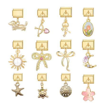 Bild von 304 Edelstahl Stilvoll Charm-Armband mit italienischen Gliedern zur Herstellung von DIY-Schmuck Großhandel Vergoldet Rechteck Schleife 10mm x 9mm