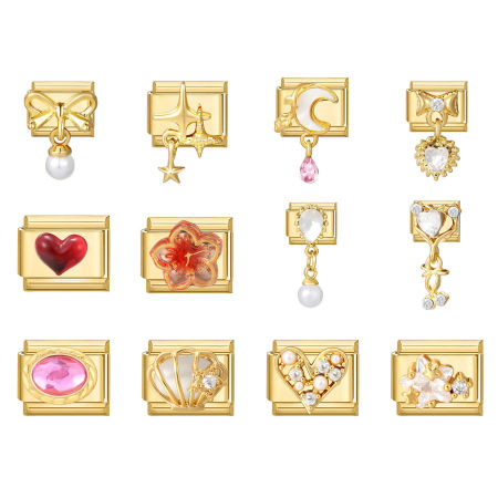 Bild von 304 Edelstahl Stilvoll Charm-Armband mit italienischen Gliedern zur Herstellung von DIY-Schmuck Großhandel Vergoldet Rechteck Herz 10mm x 9mm