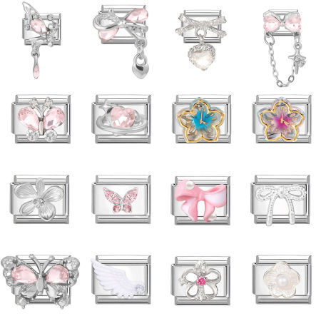 Bild von 304 Edelstahl Stilvoll Charm-Armband mit italienischen Gliedern zur Herstellung von DIY-Schmuck Großhandel Silberfarbe Rechteck Schmetterling 10mm x 9mm