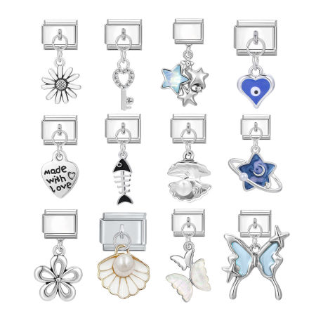 Bild von 304 Edelstahl Stilvoll Charm-Armband mit italienischen Gliedern zur Herstellung von DIY-Schmuck Großhandel Silberfarbe Rechteck Muschelschale 10mm x 9mm