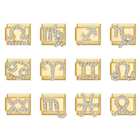 Immagine di 1 Pz 304 Acciaio Inossidabile & Lega di Zinco Magnetiche Italiane per Bracciali Modulari e Orologi Fai‑Da‑Te All'Ingrosso Oro Placcato Rettangolo Costellazione Trasparente Strass 10mm x 9mm