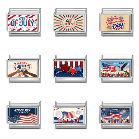 Immagine di 1 Pz 304 Acciaio Inossidabile Festa dell'Indipendenza Americana Magnetiche Italiane per Bracciali Modulari e Orologi Fai‑Da‑Te All'Ingrosso Tono Argento Multicolore Rettangolo 10mm x 9mm