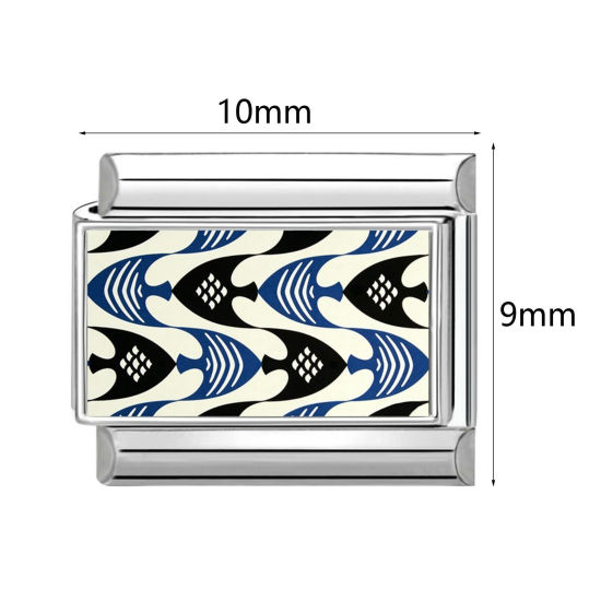 Image de 1 Pièce Maillons de Charme Italiens pour la Fabrication de Bijoux de Montres-Bracelets Modulables à Faire Soi-Même En Gros en 304 Acier Inoxydable Argent Mat Multicolore Rectangle 10mm x 9mm