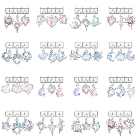 Bild von 1 Set 304 Edelstahl & Zinklegierung Italienische Charm-Links für die DIY-modulare Armbanduhr-Schmuckherstellung Großhandel Silberfarbe AB Farbe Rechteck Mond 10mm x 9mm
