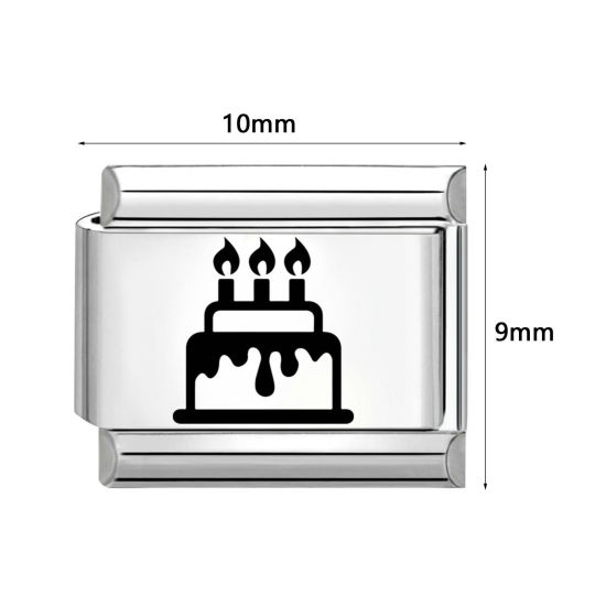 Immagine di 1 Pz 304 Acciaio Inossidabile Compleanno Magnetiche Italiane per Bracciali Modulari e Orologi Fai‑Da‑Te All'Ingrosso Tono Argento Nero Rettangolo 10mm x 9mm