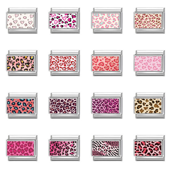 Immagine di 1 Pz 304 Acciaio Inossidabile Magnetiche Italiane per Bracciali Modulari e Orologi Fai‑Da‑Te All'Ingrosso Tono Argento Multicolore Rettangolo Leopardo 10mm x 9mm
