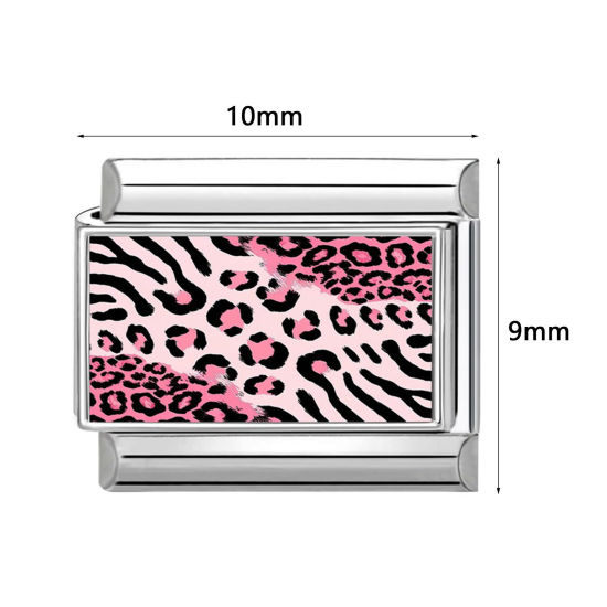 Immagine di 1 Pz 304 Acciaio Inossidabile Magnetiche Italiane per Bracciali Modulari e Orologi Fai‑Da‑Te All'Ingrosso Tono Argento Multicolore Rettangolo Leopardo 10mm x 9mm
