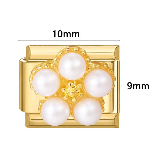Imagen de 1 Unidad 304 Acero Inoxidable Exquisito Eslabones de Encanto Italianos para Hacer Pulseras Modulares Relojes y Joyas DIY Al Por Mayor Chapado en Oro Esmalte Rectángulo Flor 10mm x 9mm