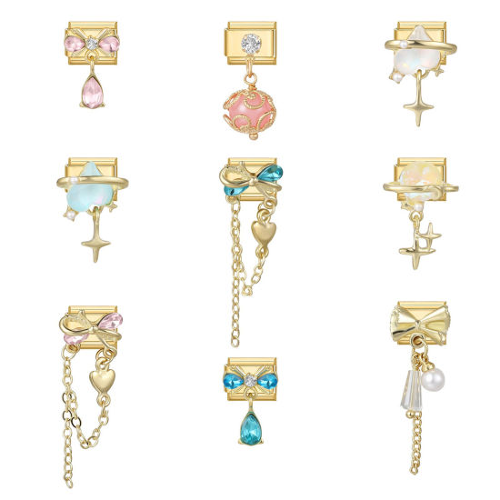Imagen de 1 Unidad 304 Acero Inoxidable Exquisito Eslabones de Encanto Italianos para Hacer Pulseras Modulares Relojes y Joyas DIY Al Por Mayor Chapado en Oro Rectángulo Nudo Mariposa 10mm x 9mm