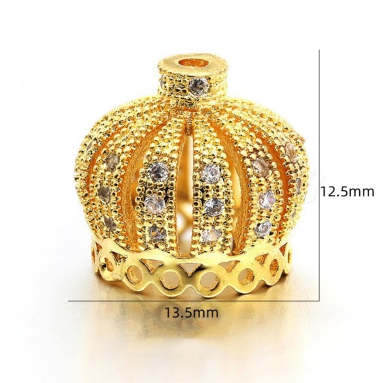 Picture of 1 Piece Eco-friendly Brass Tassel Beads Cap Crown Multicolor Micro Pave Clear Cubic Zirconia 14mm x 13mm