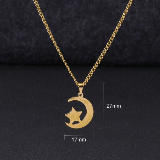 Picture of Stylish Simple 18K Gold Plated Stainless Steel Curb Link Chain Necklace Unisex 45cm(17.7") long