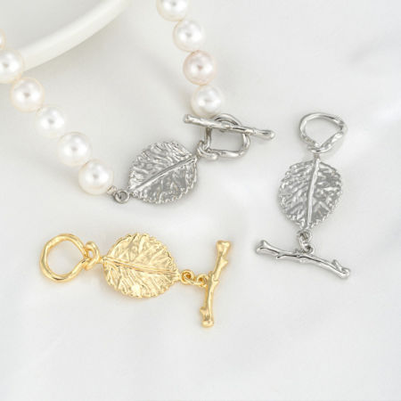 1 Serie Ecologico Ottone Alternare Fermagli Foglia Vero Oro Placcato 3.5cm x 1.5cm