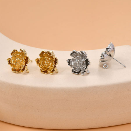 Brass Ear Post Stud Earring For DIY Jewelry Making Accessories Multicolor Flower With Loop 18mm