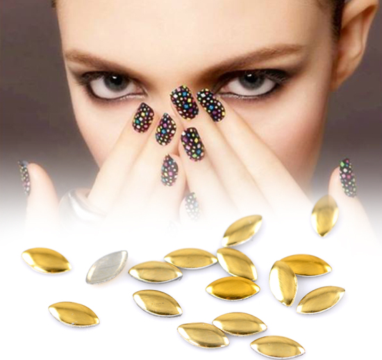 Picture of Aluminum Metallic Nail Art Studs Decoration DIY Craft Oval Gold Plated 6x3mm(2/8"x1/8"), 1000 PCs