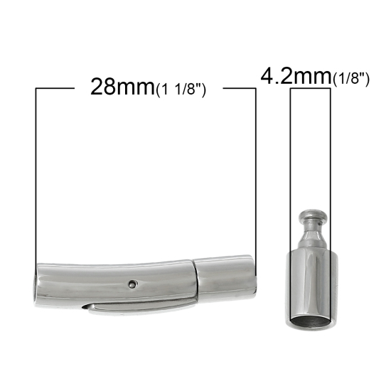Imagen de 304 Acero Inoxidable Tapa Final Cilíndrico Cierre Magnéticos (Apta 4mm Dia Cuerda） Tono de Plata 28mm x 7mm, 1 Juego