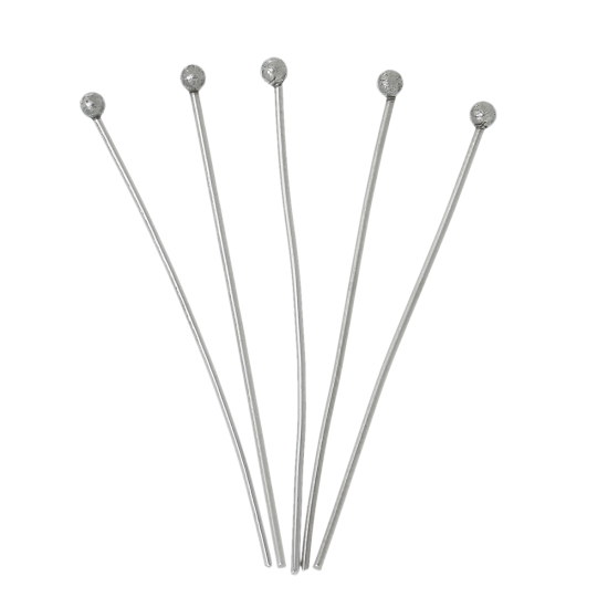 Picture of 304 Stainless Steel Ball Head Pins Silver Tone 3.4cm(1 3/8") long, 0.7mm (21 gauge), 200 PCs