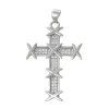 Picture of Brass Micro Pave Easter Pendants Cross Silver Imitation Platinum Clear Cubic Zirconia 3.8cm x2.2cm(1 4/8" x 7/8"), 1 Piece                                                                                                                                    