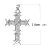Picture of Brass Micro Pave Easter Pendants Cross Silver Imitation Platinum Clear Cubic Zirconia 3.8cm x2.2cm(1 4/8" x 7/8"), 1 Piece                                                                                                                                    