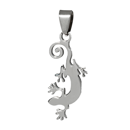 Image de Pendentif en 304 Acier Inoxydable Animal Lézard Argent Mat 44mm x 16mm, 2 Pcs