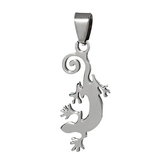 Picture of 304 Stainless Steel Pendants Lizard Animal Silver Tone 44mm(1 6/8") x 16mm( 5/8"), 2 PCs