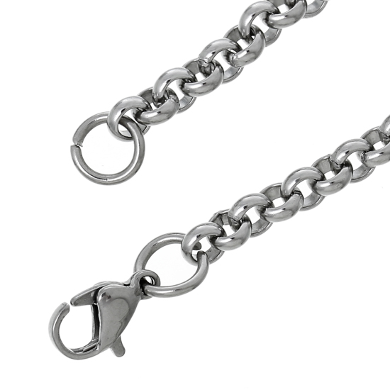 304ステンレス鋼 ネックレス シルバートーン ロロチェーン カニカン付き 46.5cm長さ、1 本 の画像