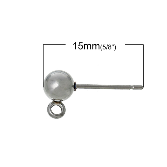 Bild von 304 Edelstahl Ohrringe mit Ohrstopper Rund Silberfarben 15mm x 7mm, Drahtstärke: (21 gauge), 20 Stück