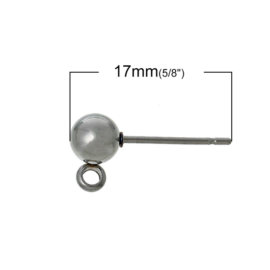 Bild von 304 Edelstahl Ohrringe mit Ohrstopper Rund Silberfarben 17mm x 9mm, Drahtstärke: (21 gauge), 10 Stück
