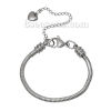 Picture of 304 Stainless Steel European Style Snake Chain Charm Bracelets Silver Tone Heart W/ Lobster Clasp & Extender Chain 18cm long, 1 Piece