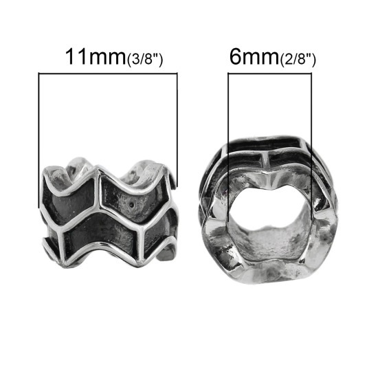 Picture of 304 Stainless Steel European Style Large Hole Charm Beads Cylinder Silver Tone Arrow Carved About 11mm x 8mm, Hole: Approx 6mm, 1 PCs