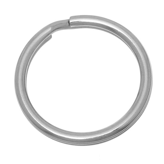 Picture of 304 Stainless Steel Keychain & Keyring Circle Ring Silver Tone 25mm(1") Dia, 20 PCs
