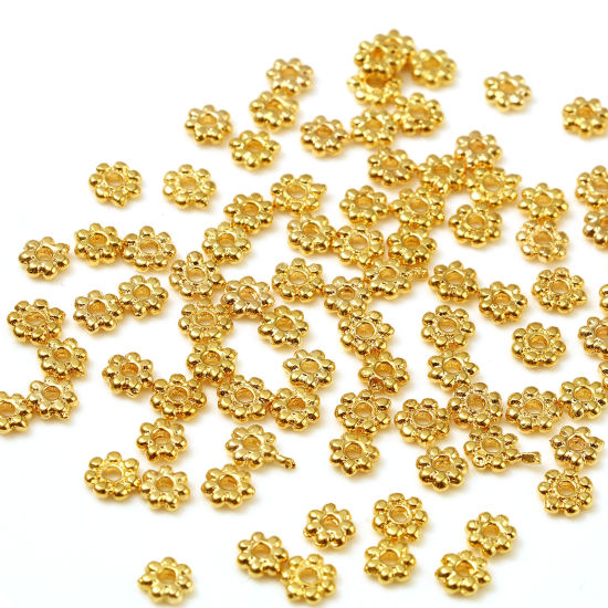 真鍮 ビーズ 18K ゴールドフィルド フラワー 約 5mmx 5mm、 穴：約 1.4mm、 20 個 の画像