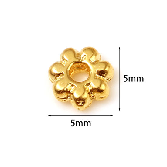 真鍮 ビーズ 18K ゴールドフィルド フラワー 約 5mmx 5mm、 穴：約 1.4mm、 20 個 の画像
