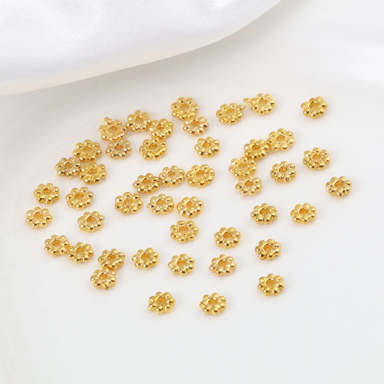 真鍮 ビーズ 18K ゴールドフィルド フラワー 約 5mmx 5mm、 穴：約 1.4mm、 20 個 の画像