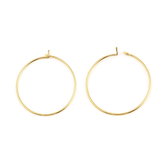 Image de Boucles d'Oreilles Créole Anneaux en Laiton Plaqué Or Véritable 18K Annulaire 25mm Dia., Epaisseur de Fil: (21 gauge), 10 Pcs